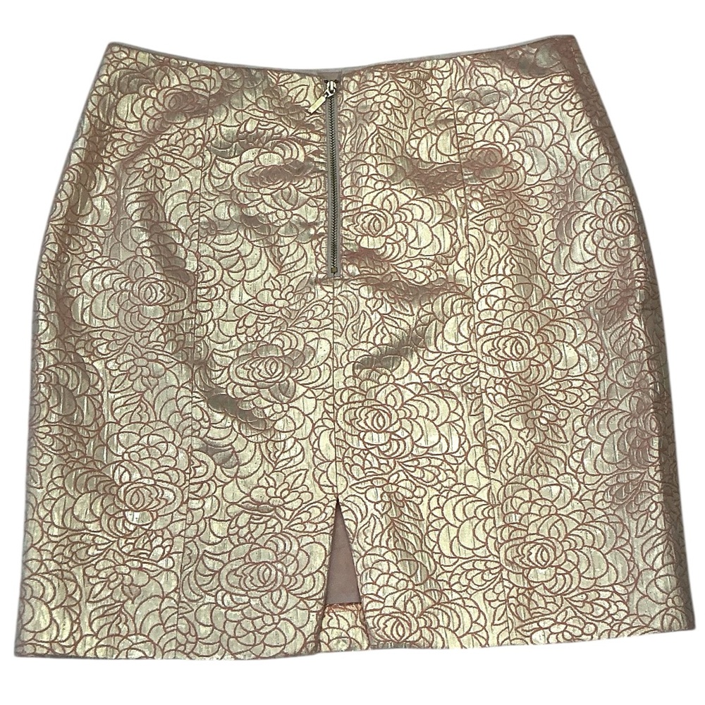 H&M Party Skirt Shimmering Gold Peach Patterned Floral Back Metal Zipper Size 12 - Picture 7 of 16